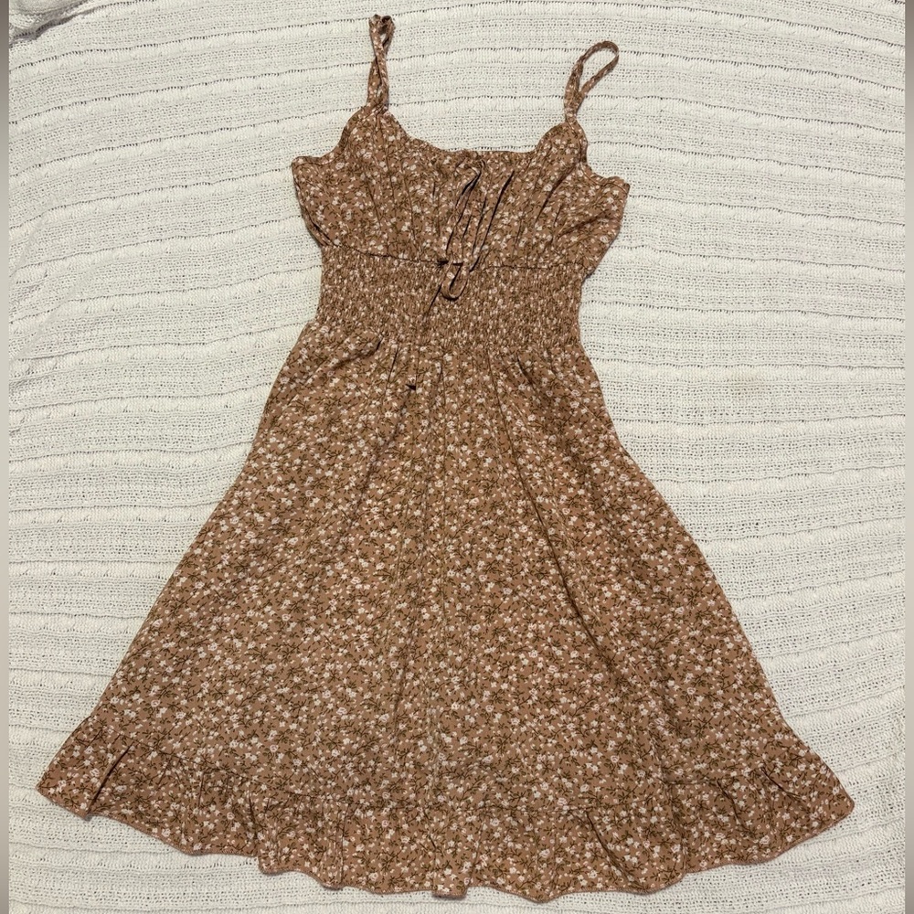 SHEIN Tan Floral Smocked Dress